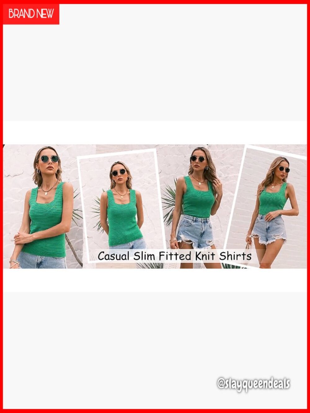 Ribbed Square Neck Tank Top Sleeveless Slim Fit Knit Summer - Picture 5 of 7
